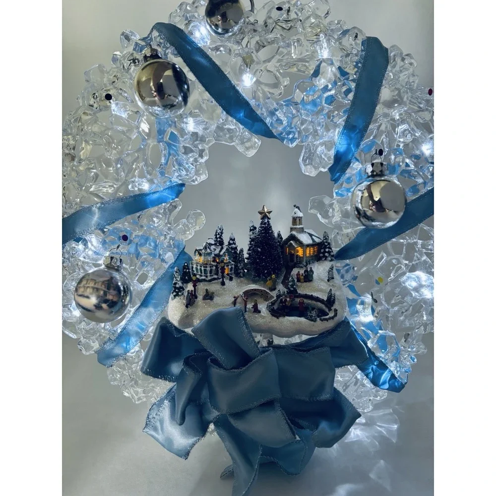 Thomas Kinkade Holiday Brilliance Christmas Wreath Led Lights Ornaments Works!